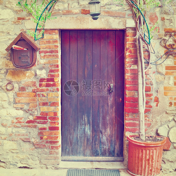 在意大利的门上装饰着树内stagram效应图片
