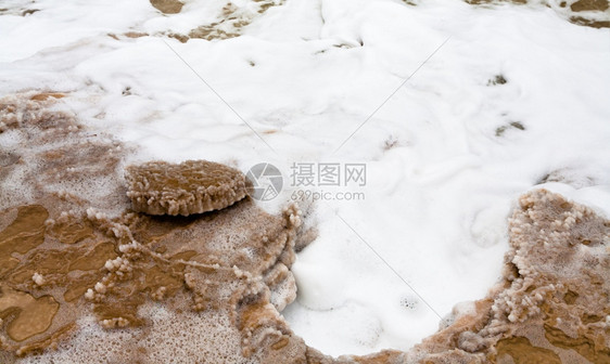 约旦死海滩上的晶盐图片