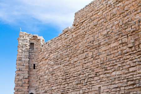 古代十字军约旦Kerak城堡的砖石墙图片