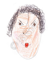儿童画愤怒的黑卷发女人肖像图片