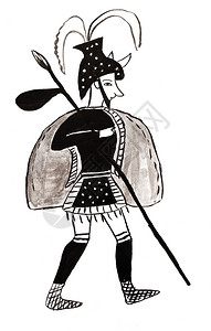 历史服装Mycenae的战士爱琴海争盔甲12世纪公元前的绘画花瓶图片