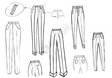 时装模型草图妇女裤子的完整细节图片