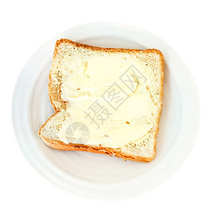白板上面包和黄油三明治的顶部视图图片