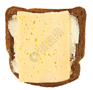 黑麦面包和奶油的顶部视图白背景上隔绝的奶酪三明治图片