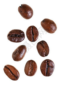 几片落的烤咖啡豆孤立在白色背景上图片