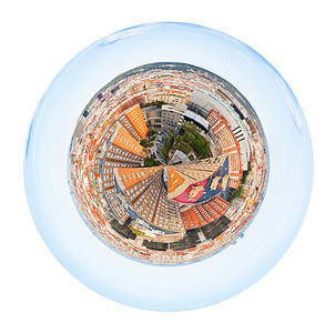 小行星西班牙巴塞罗那居住区的城市球全景图片