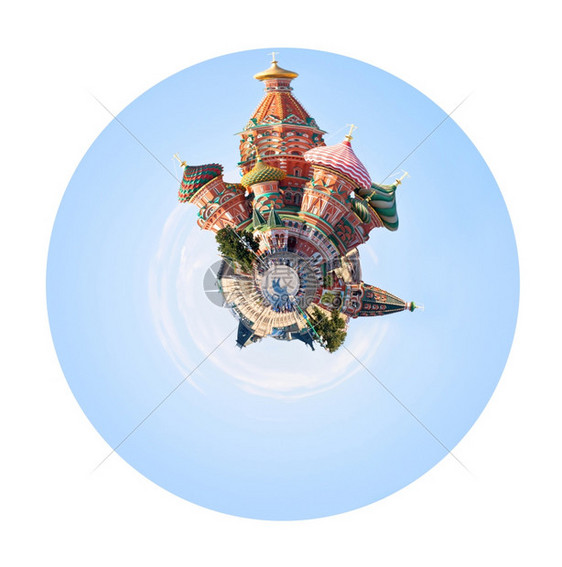 小行星红广场的城市球风莫斯科的瓦西列夫基以白色背景与莫斯科隔绝图片