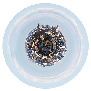 地球圆小行星城市以白色背景孤立的球形城市景观背景