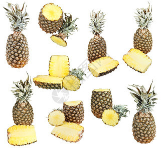 白色背景上孤立的成熟菠萝集图片