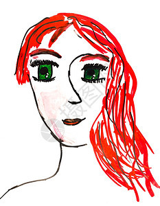画儿童红头发年轻妇女的肖像图片