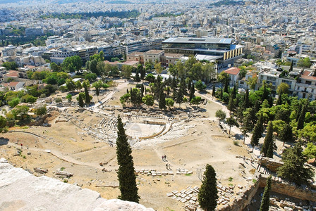 雅典卫城山上的狄俄尼索斯的城市和剧院图片