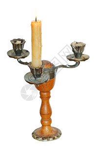 三根蜡烛台用白色背景隔离的一盏灯蜡烛图片