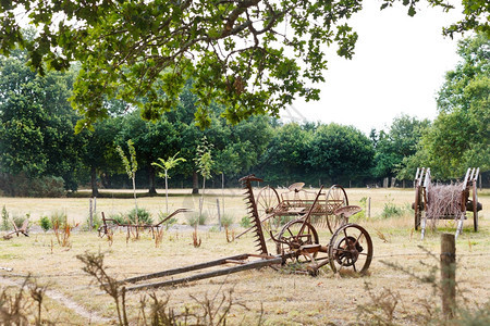 法国布里埃尔地区自然公园Breca村拥有废弃农具的民家庭图片