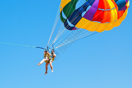 夏日在蓝天降落伞上跳的人图片