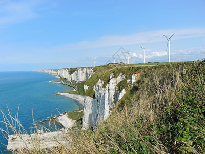 法国Eretratcoteddalbabre诺曼底英语海峡岸的国风力农场图片