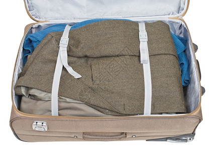 散装在手提箱中的散装随身衣白色背景孤立于此图片