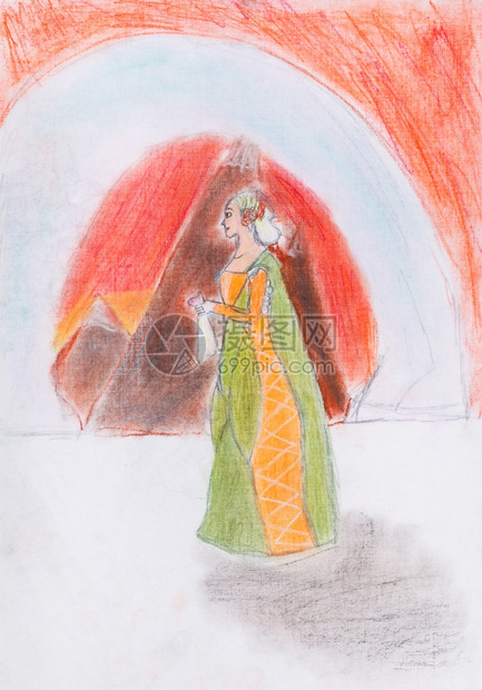 儿童绘画红山背景的女王图片