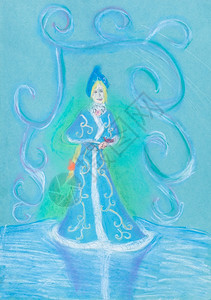 儿童绘画蓝冰上的雪花少女图片