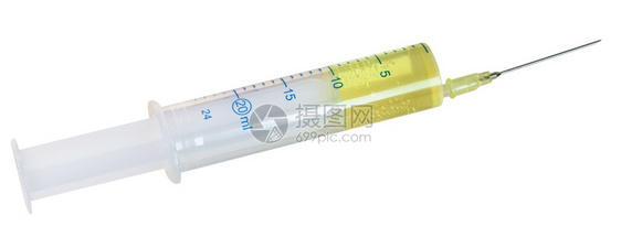 20毫升注射器充填白底隔离的黄色输血图片