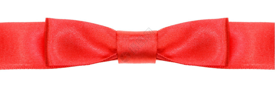 在白色背景上被孤立的宽丝带上对称红弓结图片