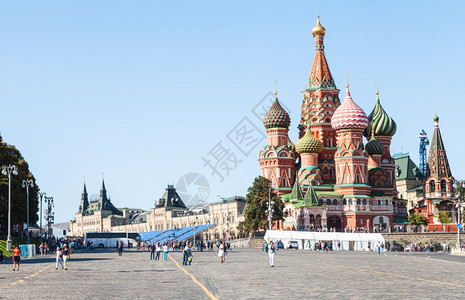 莫斯科市风景红广场的Pokrovsky大教堂和Vasilevsky起源背景图片