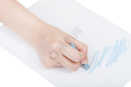 在白色背景上孤立的纸页用蓝色糊面绘制手画图片