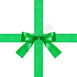 在两条穿丝带上结一个绿色两条丝带被白种背景隔绝图片
