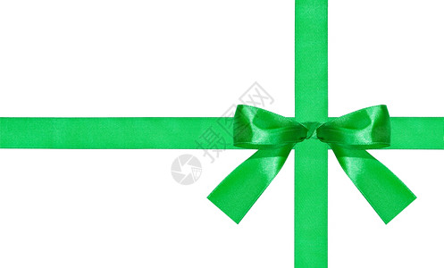 一只绿色的蝴蝶结在白色背景上被孤立的两条刺带上图片