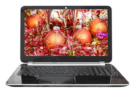 圣诞节仍然有生命在白色背景孤立的笔记本电脑屏幕上图片