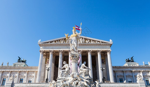 维也纳奥地利议会大厦前的雅典娜帕拉斯喷泉图片