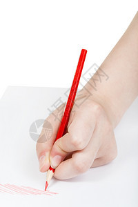 白色背景上孤立的纸红色铅笔手稿图片