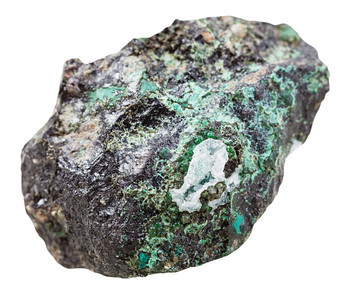 收集自然岩石白色背景孤立的马拉奇特矿物石碎片图片