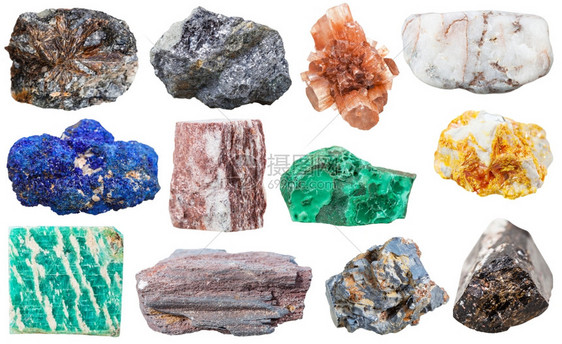 各种矿物岩石和块灯光石加莱娜阿拉贡大理硫酸土盐马拉奇特石硫化物亚马松土石发酵低温块铅透视图玛琳德拉维特宝石图片