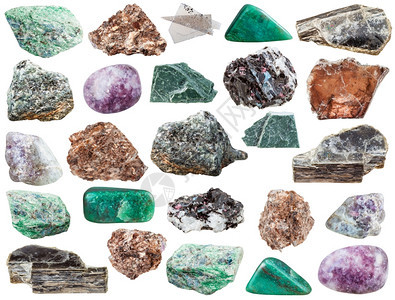 各种天然矿石微粒宝和岩白本上分离的微粒石混凝土硫化物铬矿生土石图片