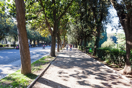 前往意大利秋天在罗马市比亚博尔盖塞花园公共城市的人图片