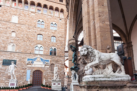 美第奇狮子和珀尔修斯雕像LoggiadeiLanzi和PalazzoVecchio大厅图片