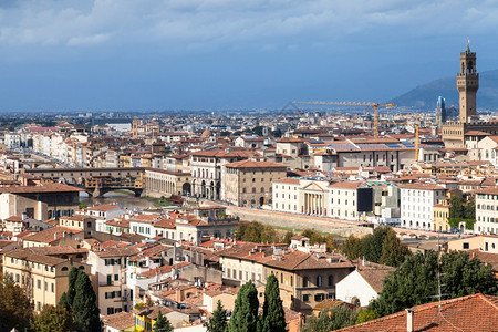意大利之旅从米开朗基罗广场看佛罗伦萨城的天际线和维基奥桥和维基奥宫图片
