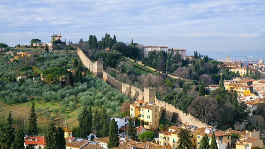 位于佛罗伦萨市米开朗基罗PiazzaleMichalangelo广场的GiardinoBardini花园和墙壁旁图片