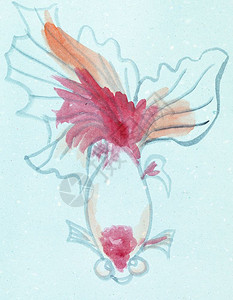 以水彩涂画为特色用水彩纸画用蓝金鱼草图进行关于水彩色画作的subokokuga风格的培训图片