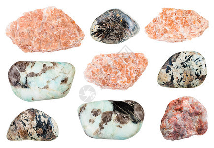 收集的自然矿物样本各种白底分离的佩格马提石图片