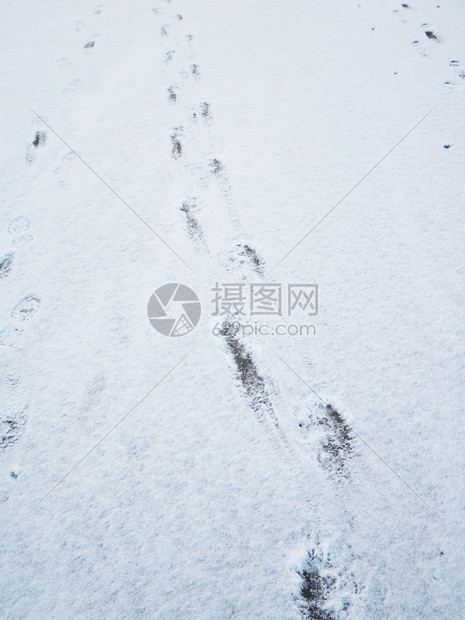 雪中的脚足迹图片