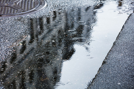 城里人行道上的雨水坑图片