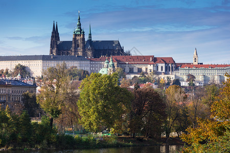 在美丽的夏日布拉格城堡和圣维图斯大教堂图片