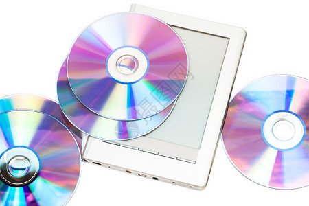 白色背景上的阅读器和cd磁盘图片