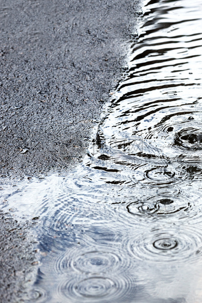 城里人行道上的雨水坑