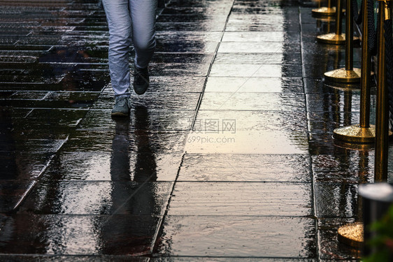 在城市的雨中行走图片