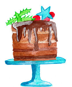 手画水彩色圣诞蛋糕在摊上图片