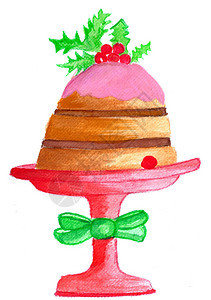 手画水彩色圣诞蛋糕在摊上图片
