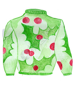 手画水彩色难看的圣诞毛衣带浆果的霍利图片