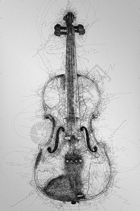 Ballpen笔迹插图白色背景上孤立的小提琴图片